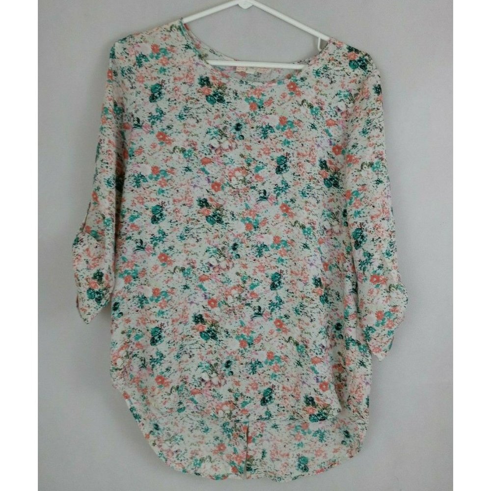 Pink Republic Women's Pink & Green Blouse With Floral Design Size Medium
